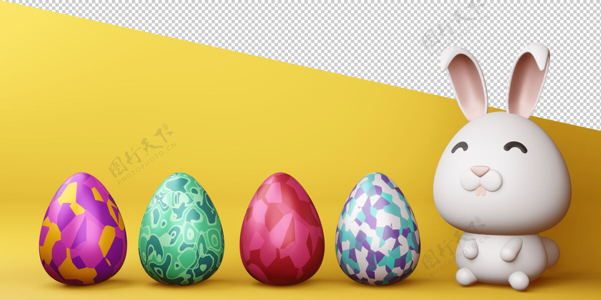 复活节复活节快乐可爱的兔子彩蛋3d渲染兔子构图美丽