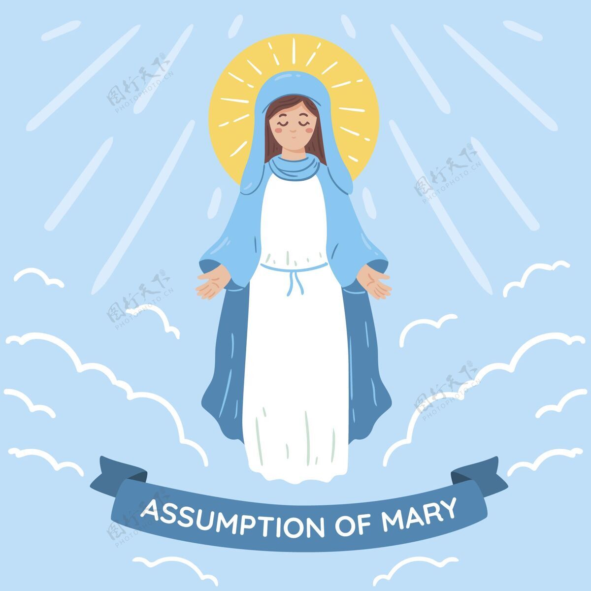 教手绘玛丽的假设插图神圣圣母玛利亚手绘