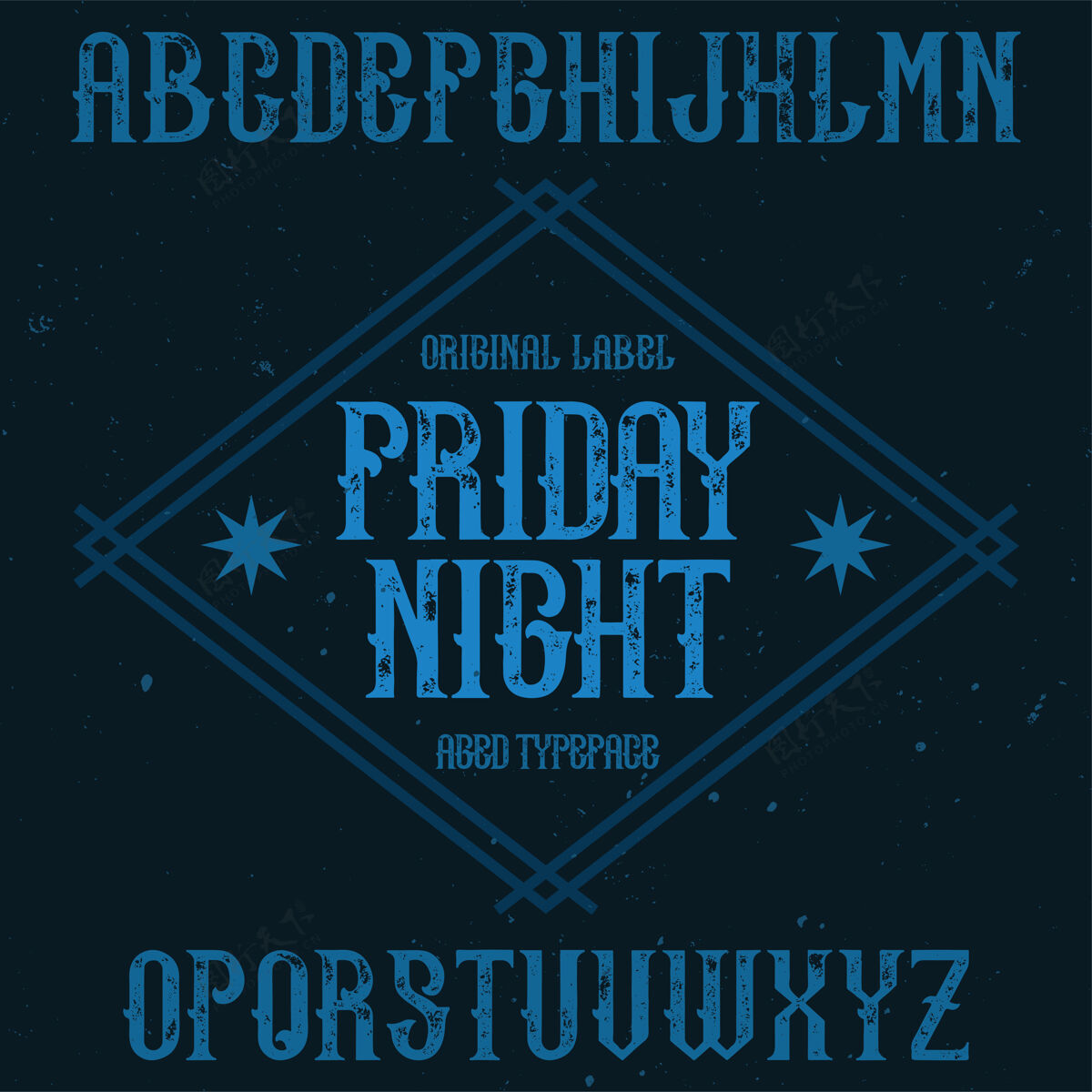 星期五名为fridaynight的复古标签字体经典字体瓶子