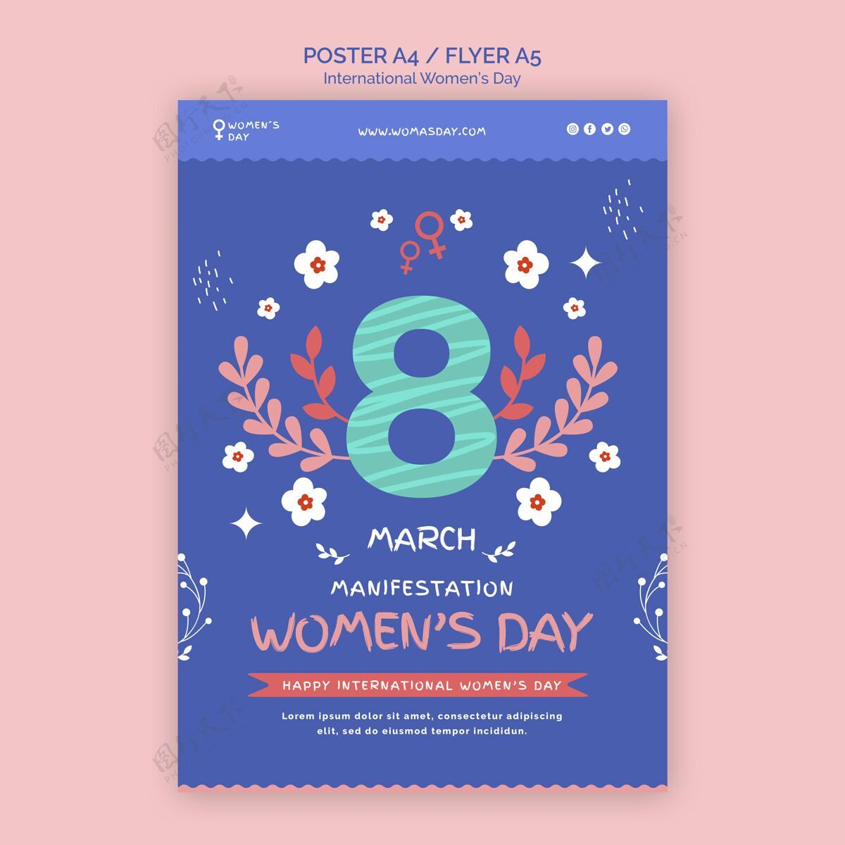 女性美丽的妇女节传单模板海报自由3月8日