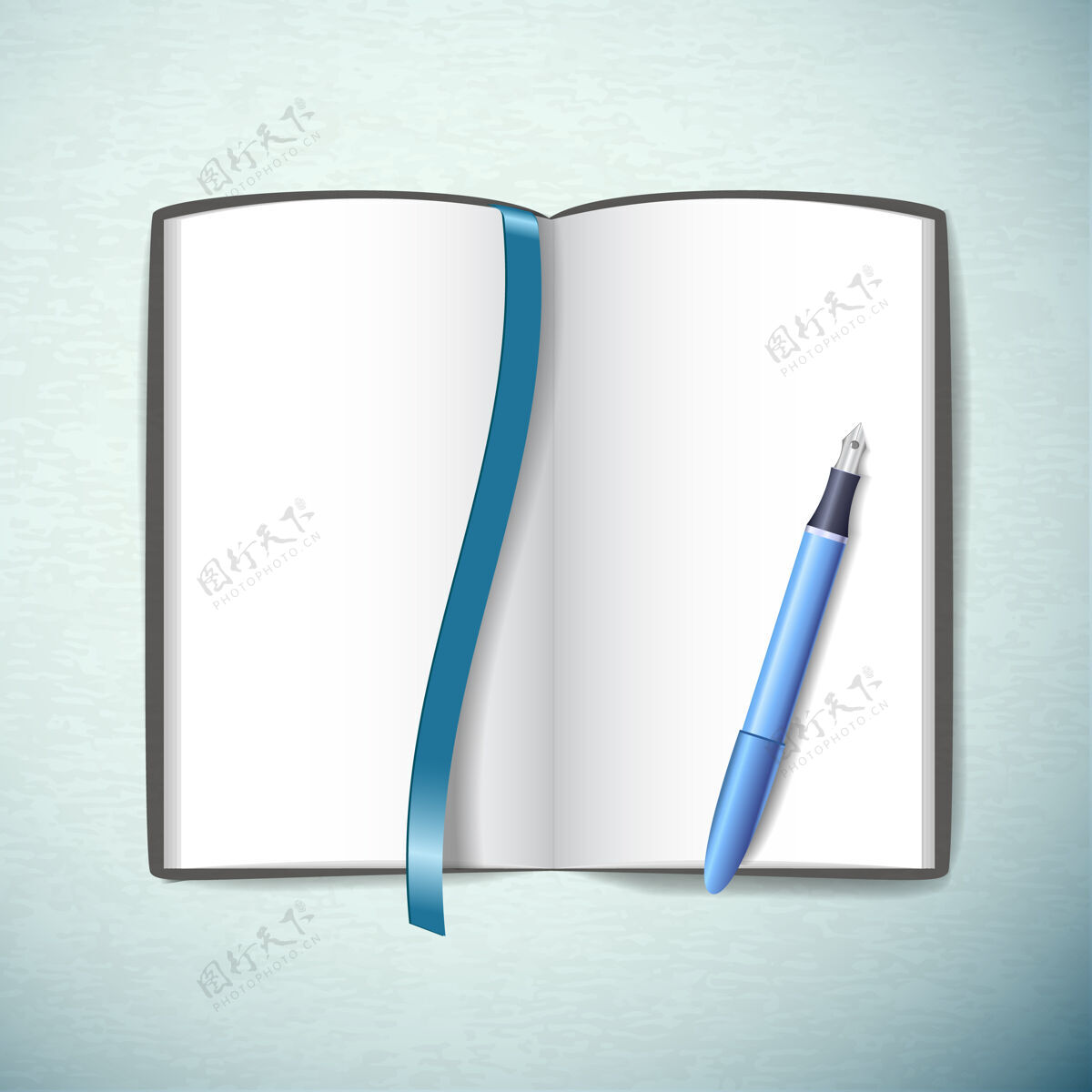素描本打开空白的素描本与钢笔和书签在蓝色单位笔记本商业绘画