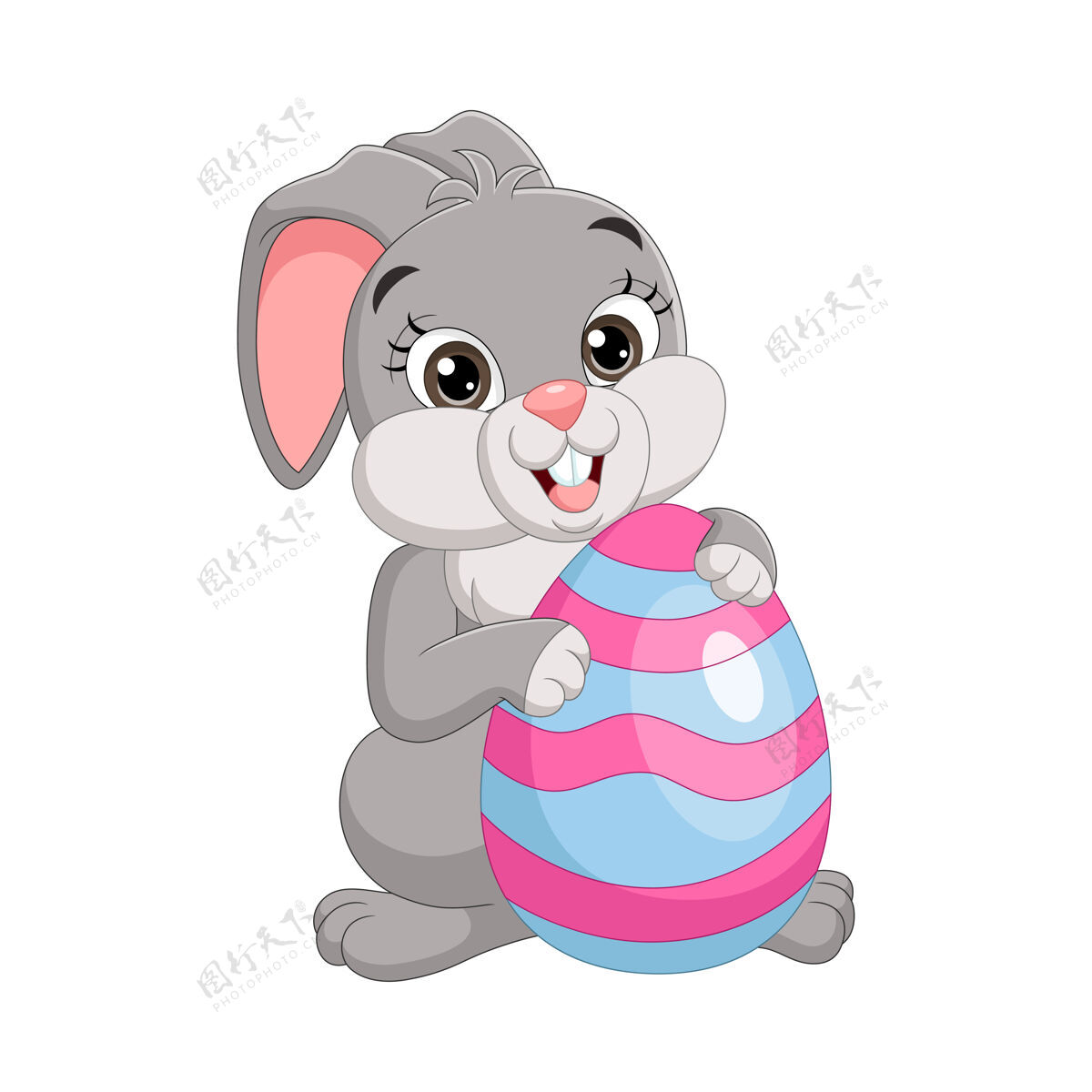 背景可爱的复活节兔子拿着装饰过的彩蛋兔子兔子卡通