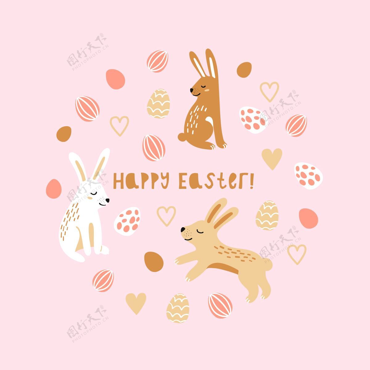 自然卡通春天快乐复活节印有彩蛋 兔子横幅春天卡通动物
