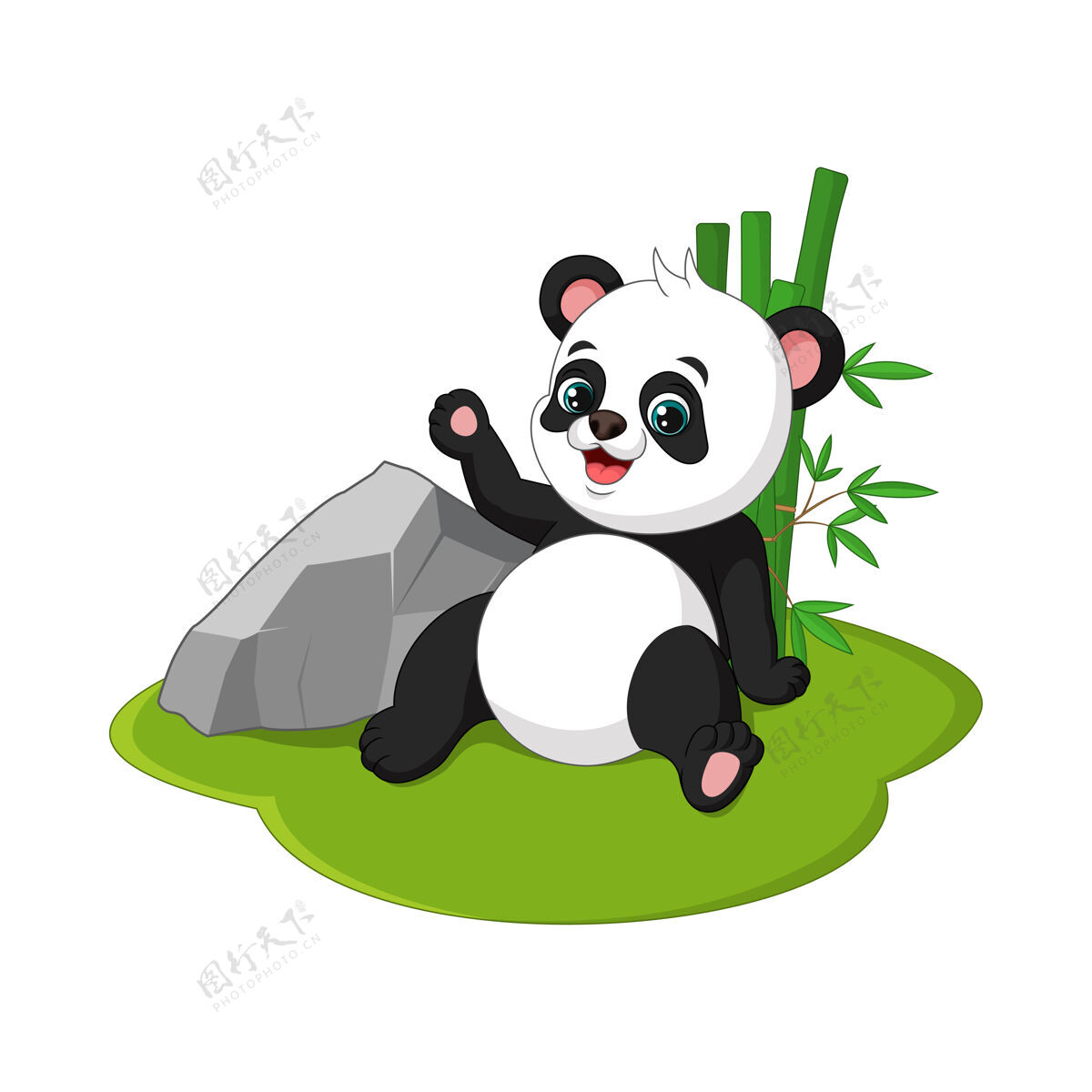 中国可爱的熊猫宝宝卡通坐在草地上绿色吉祥物人物