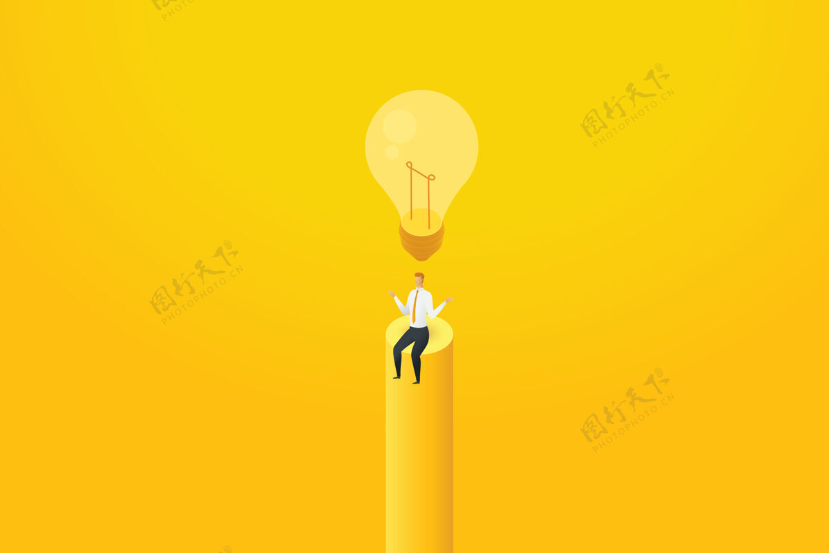 想法商人不知道坐在灯泡关了 不思考创造性的解决方案光明成长灵感