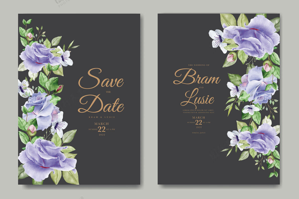 婚礼请柬美丽的手绘婚礼请柬花卉设计叶子分支卡片