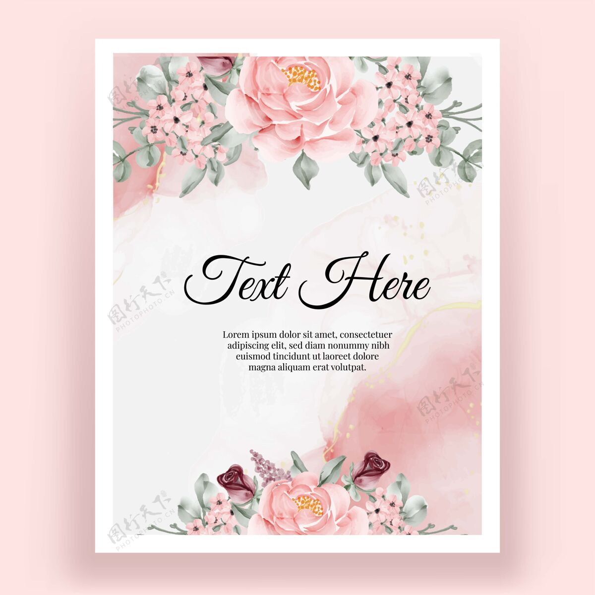 文字的地方优雅的粉红色粉彩玫瑰叶框架玫瑰叶子模板