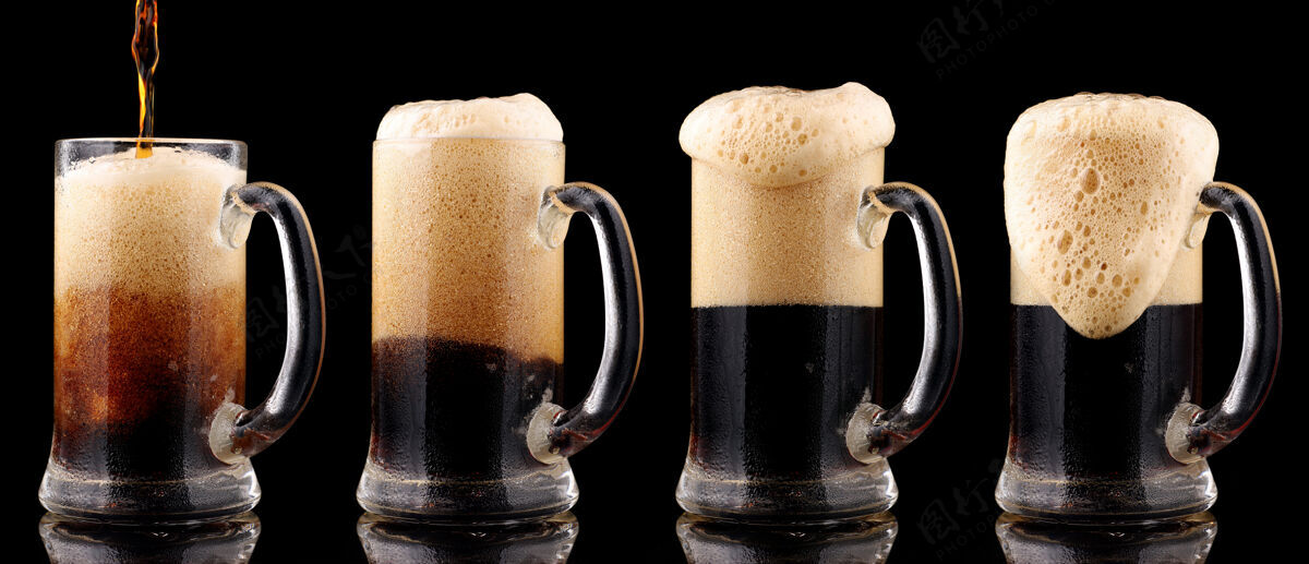 泡泡一杯黑啤酒和泡沫黑泡沫啤酒饮料