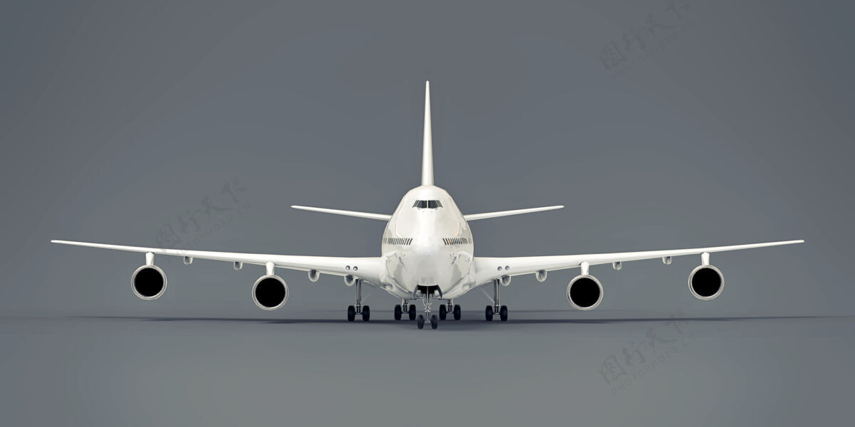 大气大容量的大型客机 用于长途跨大西洋飞行航班白色灰色孤立背景上的飞机3d插图飞行清洁豪华