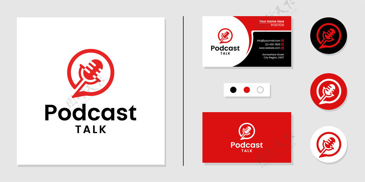 信息Podcasttalk标志图标和名片设计模板灵感来源音频娱乐聊天