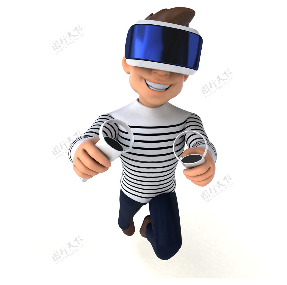 头盔一个卡通男子与虚拟现实头盔有趣的插图游戏虚拟现实3d