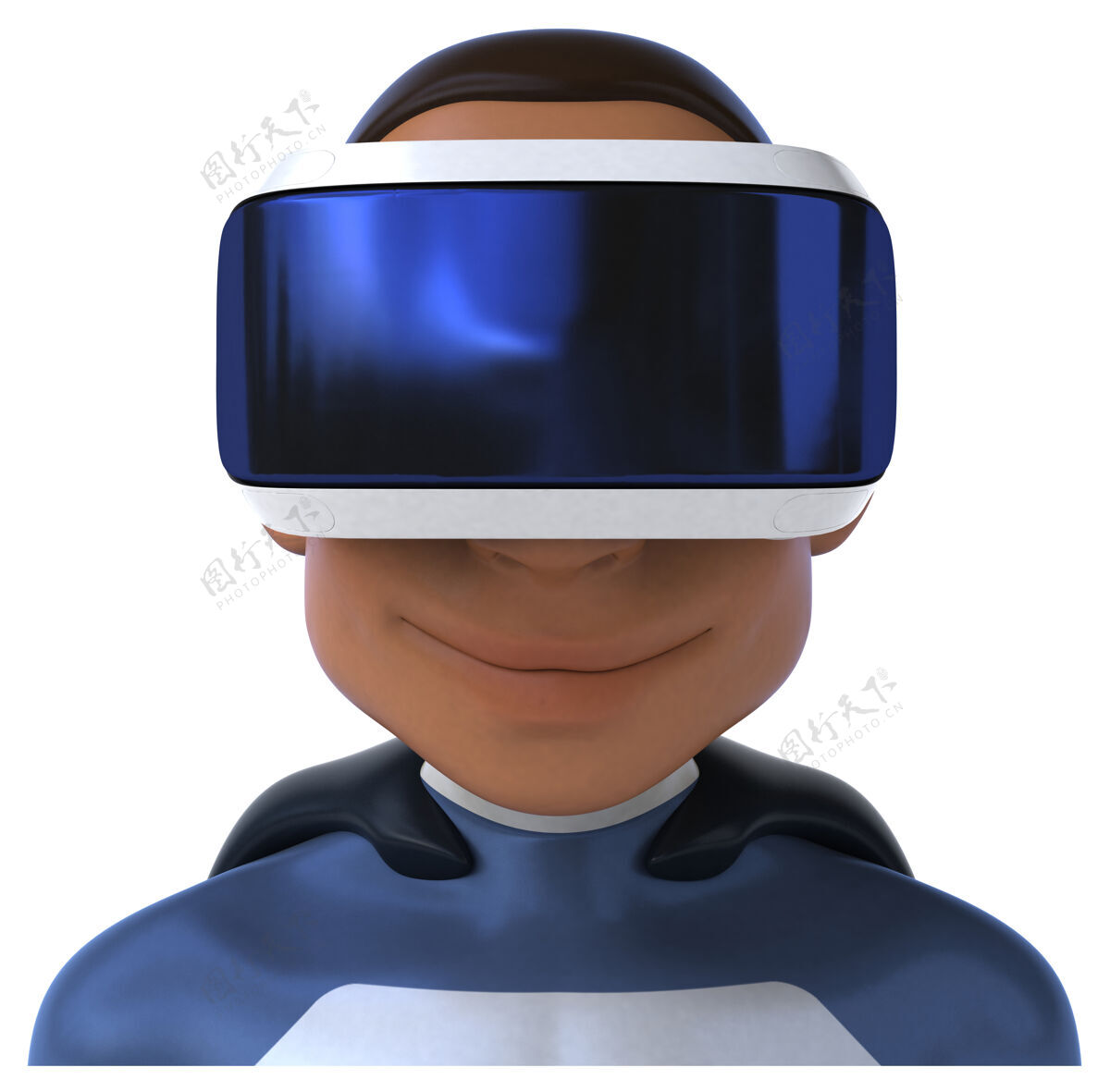 虚拟现实一个超级英雄戴着vr头盔的有趣的3d插图人物未来派游戏