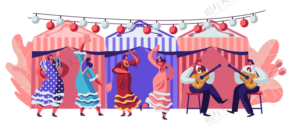 女性墨西哥舞者在cincodemayo节日.卡通平面插图人类作曲欢乐