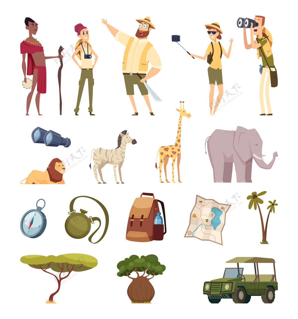 袋子旅行非洲野生动物园野生动物冒险元素丛林动物汽车指南针包包非洲狮子大草原