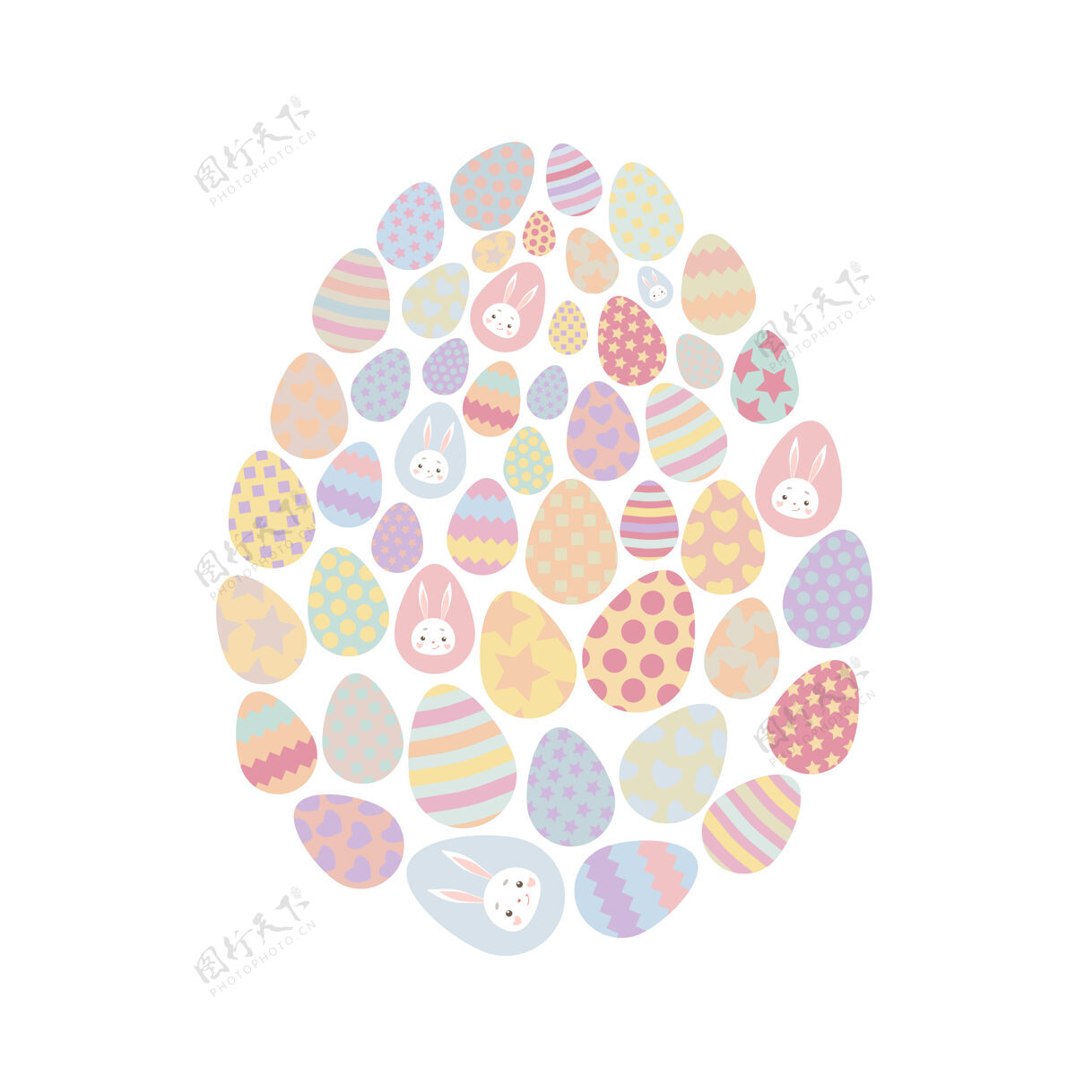 形状复活节彩蛋呈扁平状 白色隔离兔子时尚鸡蛋