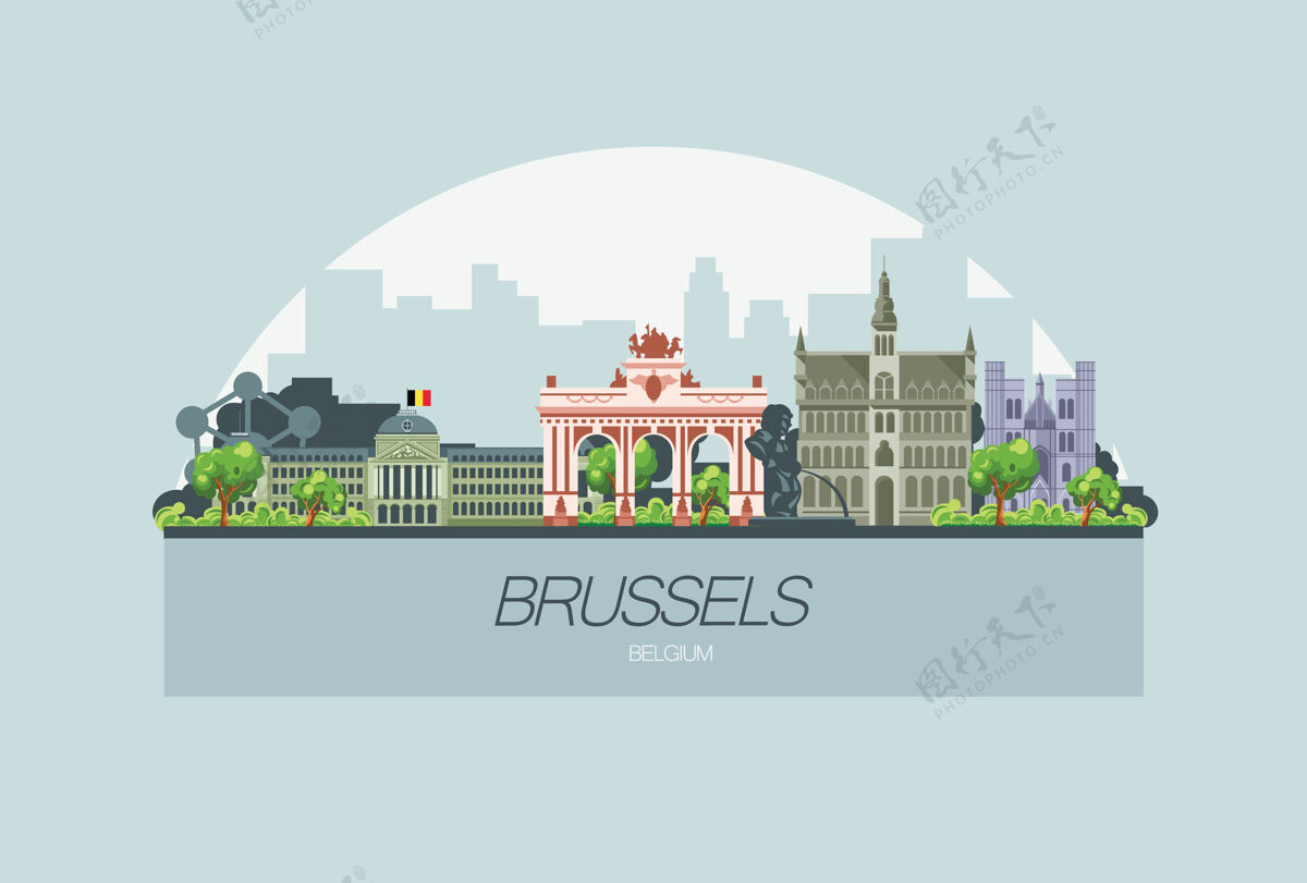 现代布鲁塞尔天际线美丽的欧洲城市环境城市景观城市