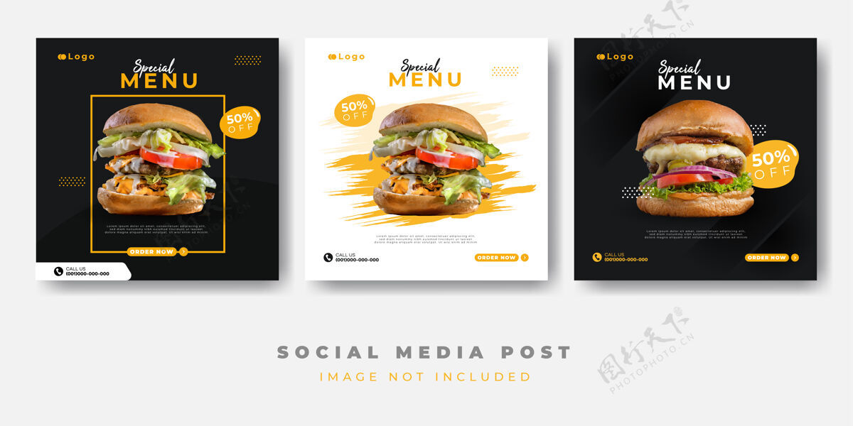 演示社交媒体发布模板食物菜单横幅食品营销Instagram