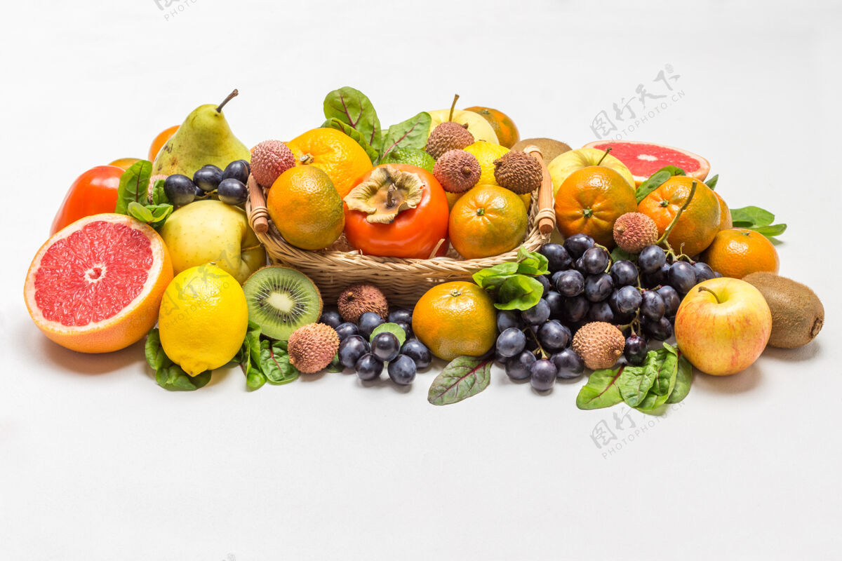 葡萄柚一套五颜六色的奇异水果饮食柠檬营养