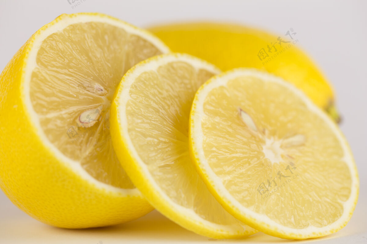 多汁柠檬微距照片酸橙切片射击