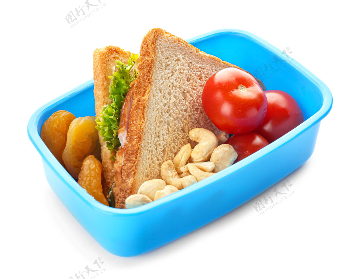 学习白底美味的学校午餐盒坚果学校休息