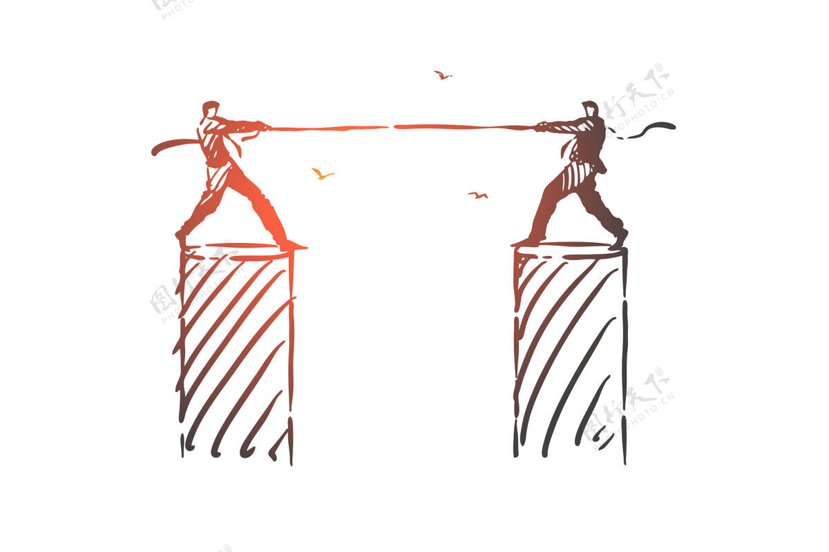 人物竞争 反对 斗争概念草图说明创意冲突绳子