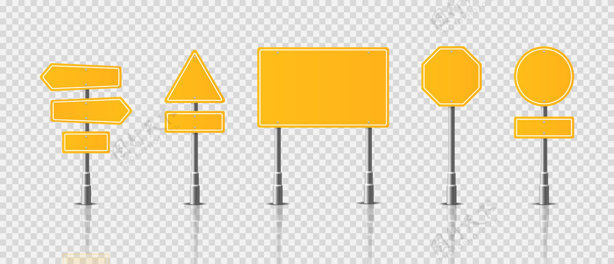 交通透明背景上的交通道路真实标志标志板标杆目的地