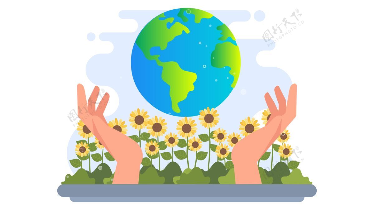 向日葵地球母亲日插画背景地球母亲环境拯救地球