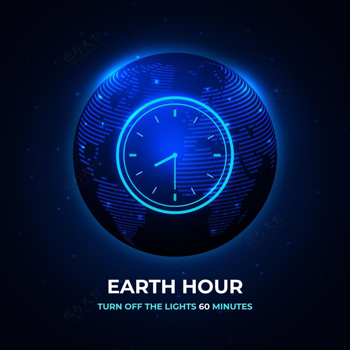 地球一小时现实的地球一小时插图与行星和时钟关机运动自然