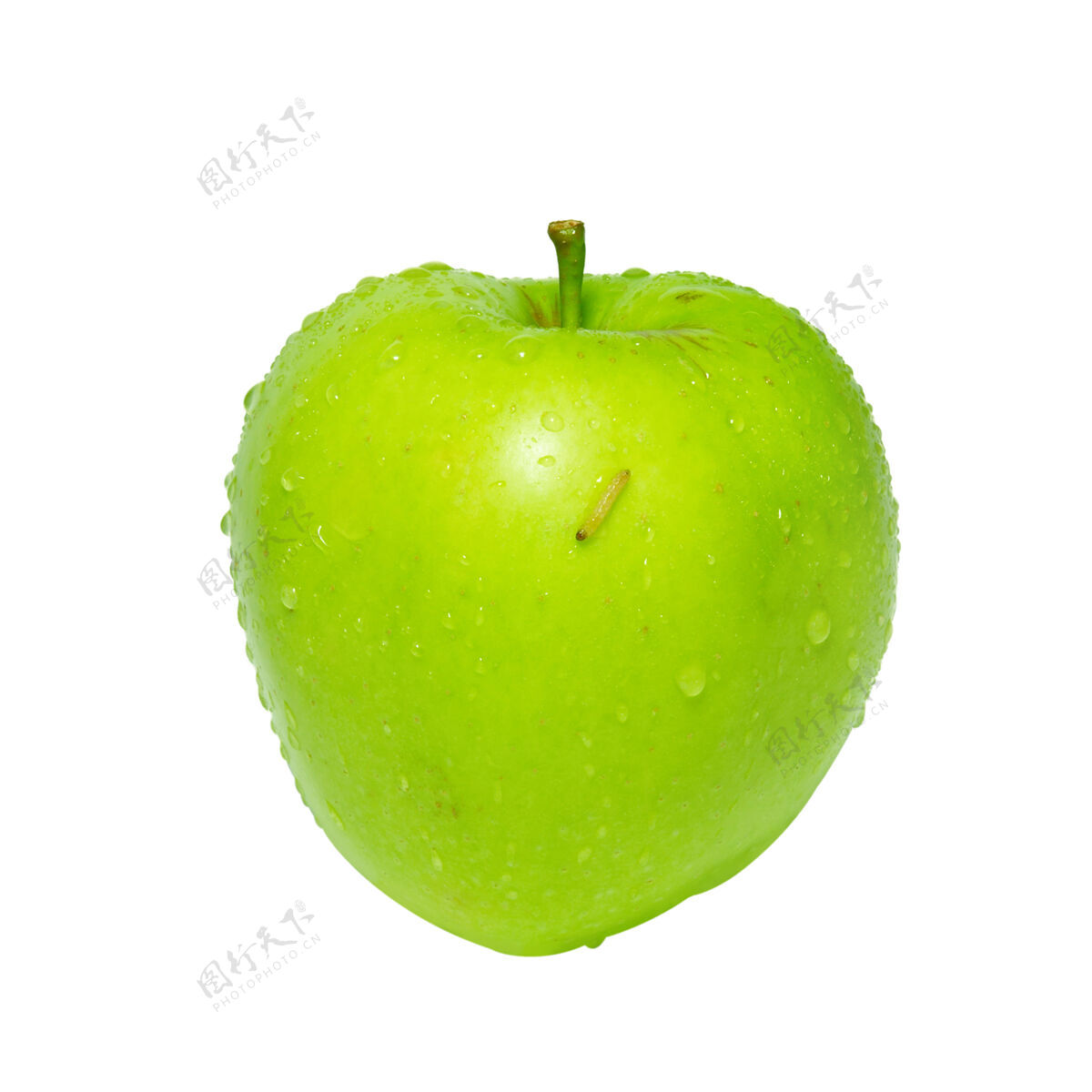 水果绿色的苹果和白色的毛毛虫隔离新鲜鲜亮有机