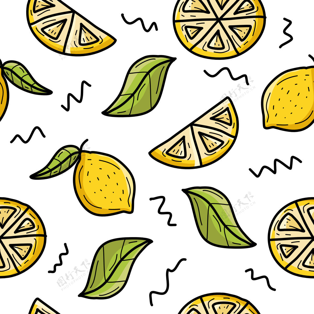 热带柠檬色无缝图案背景素食面料夏威夷