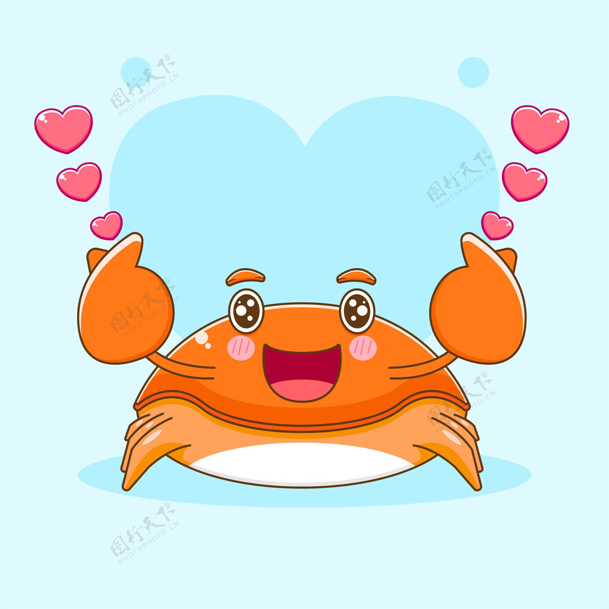 性格可爱的螃蟹角色摆爱手指卡通插图海洋心螃蟹
