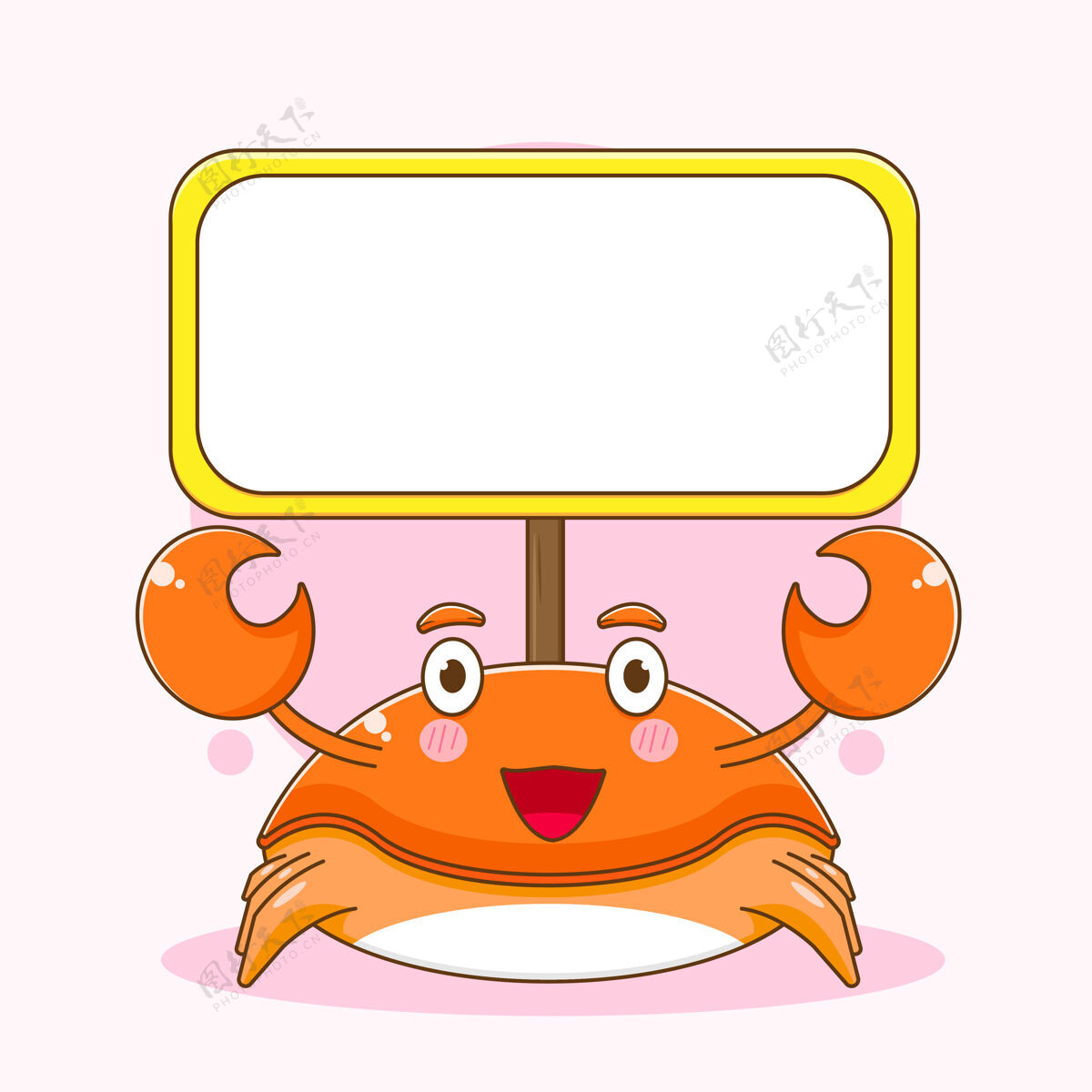 小龙虾卡通插图可爱的螃蟹角色与空板可爱龙虾动物