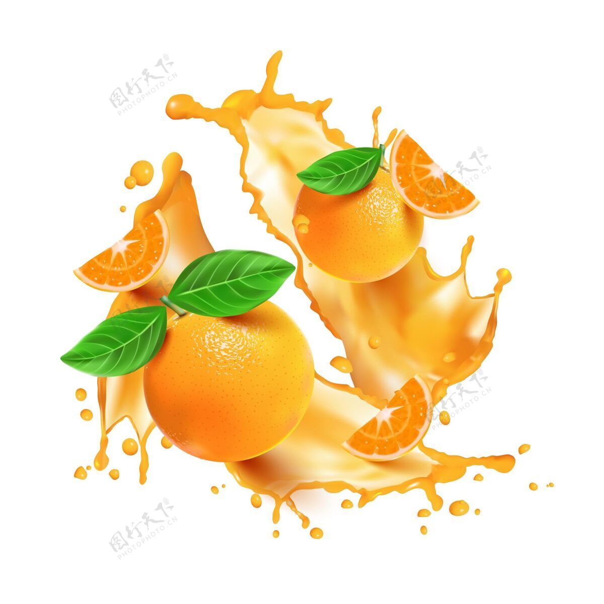 抽象现实的橙色飞溅和水果食物流流体