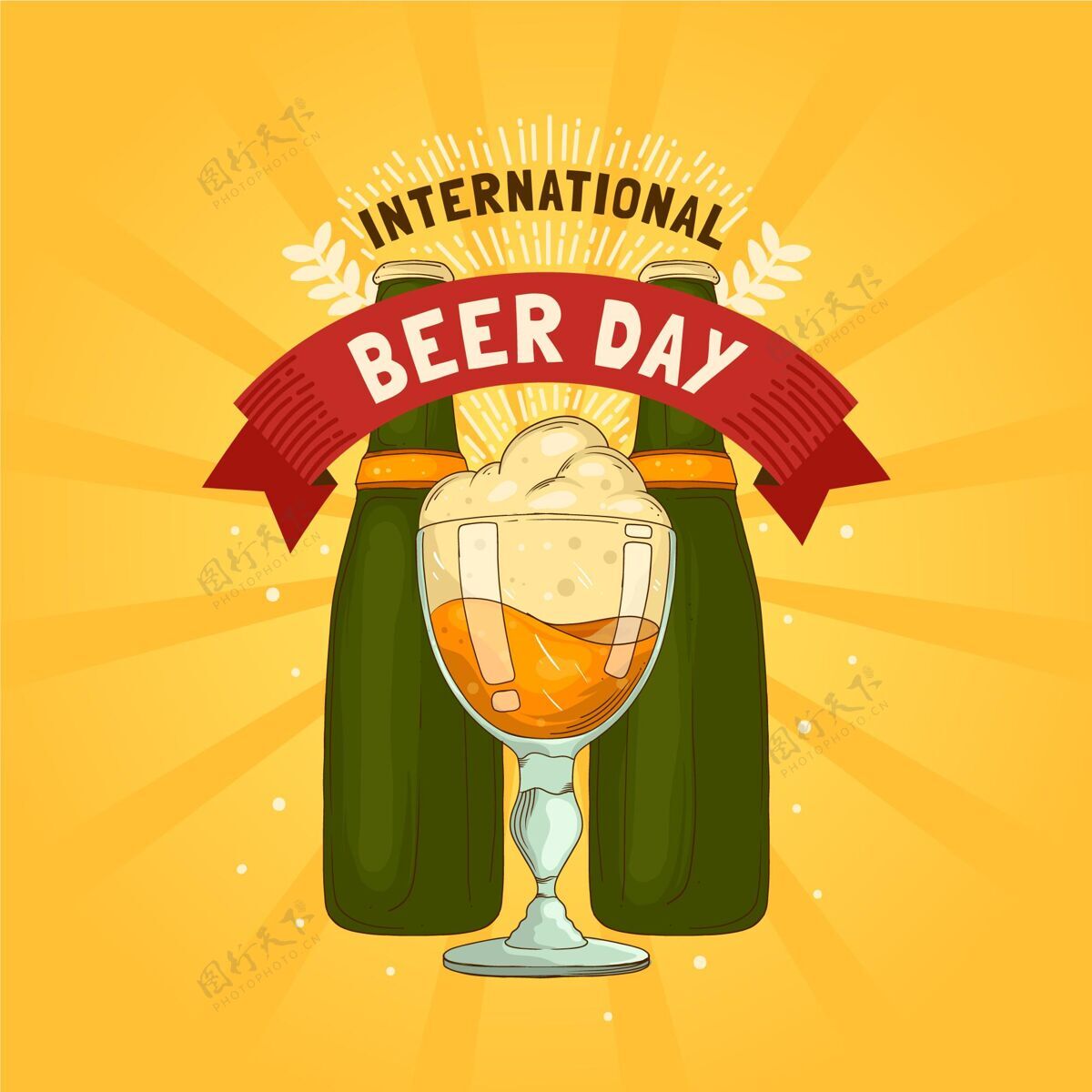 国际手绘国际啤酒日插画全球手绘活动