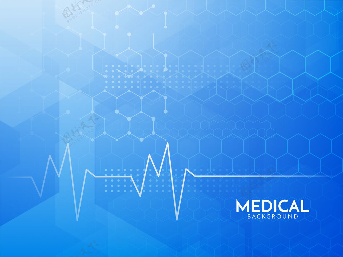 背景现代蓝色六边形医学概念背景心电图仪临床医疗
