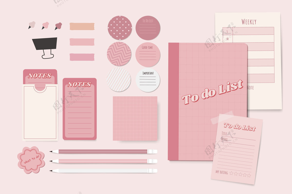 贴纸粉色文具规划师套装设计计划女性化待办事项清单