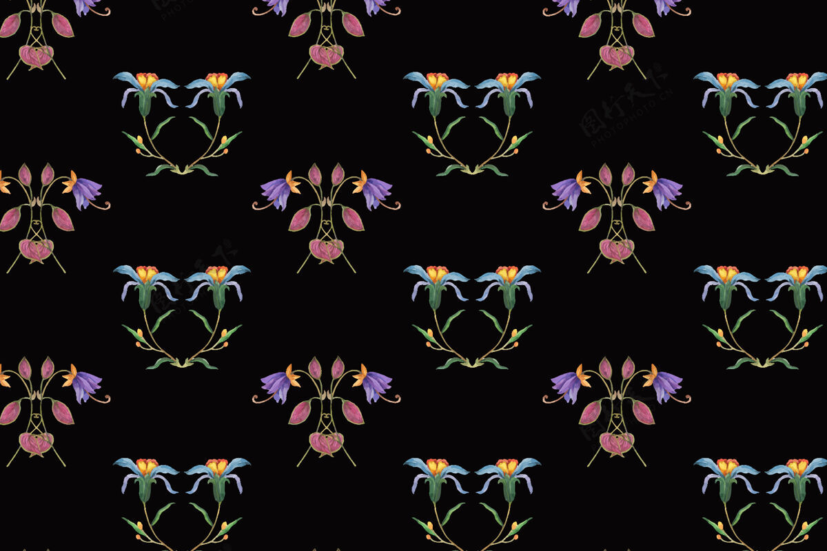 图案黑色背景上的花卉图案花卉复制空间花卉