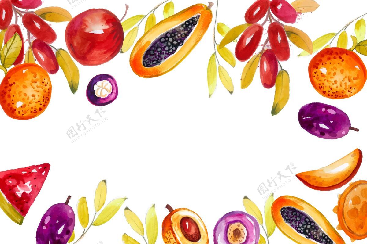 可口手绘水果背景健康自然有机