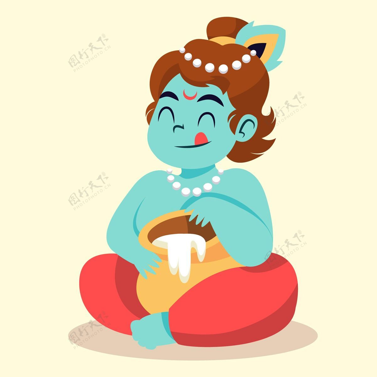 手绘婴儿克里希纳吃黄油的插图印度教节奎师那印度教