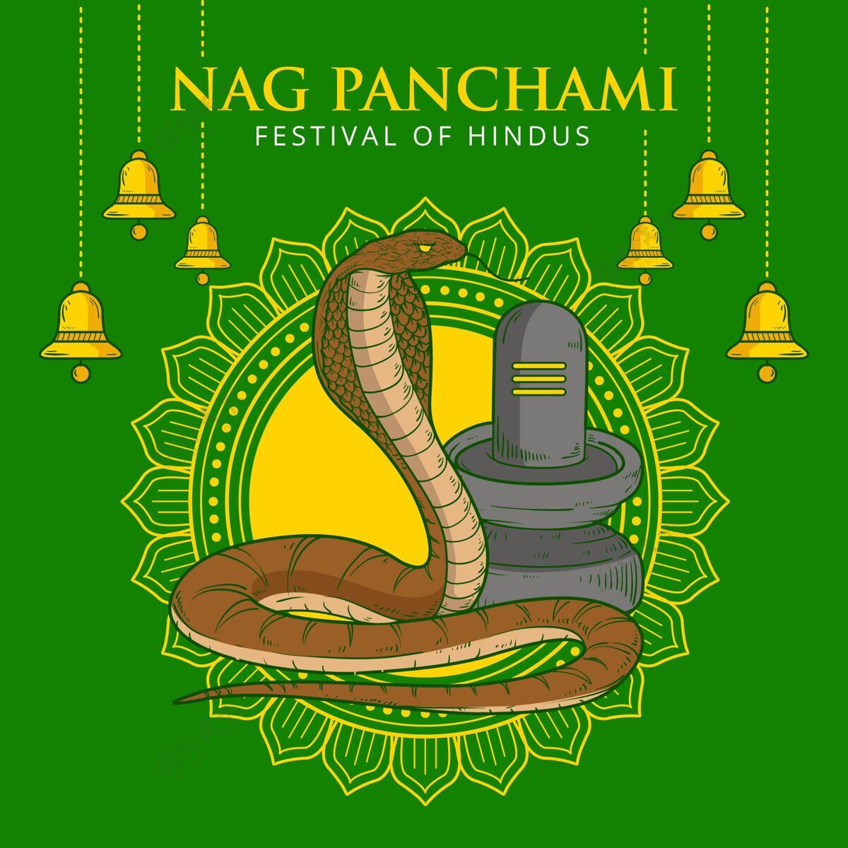 印度教手绘nagpanchami插图传统眼镜蛇印度教