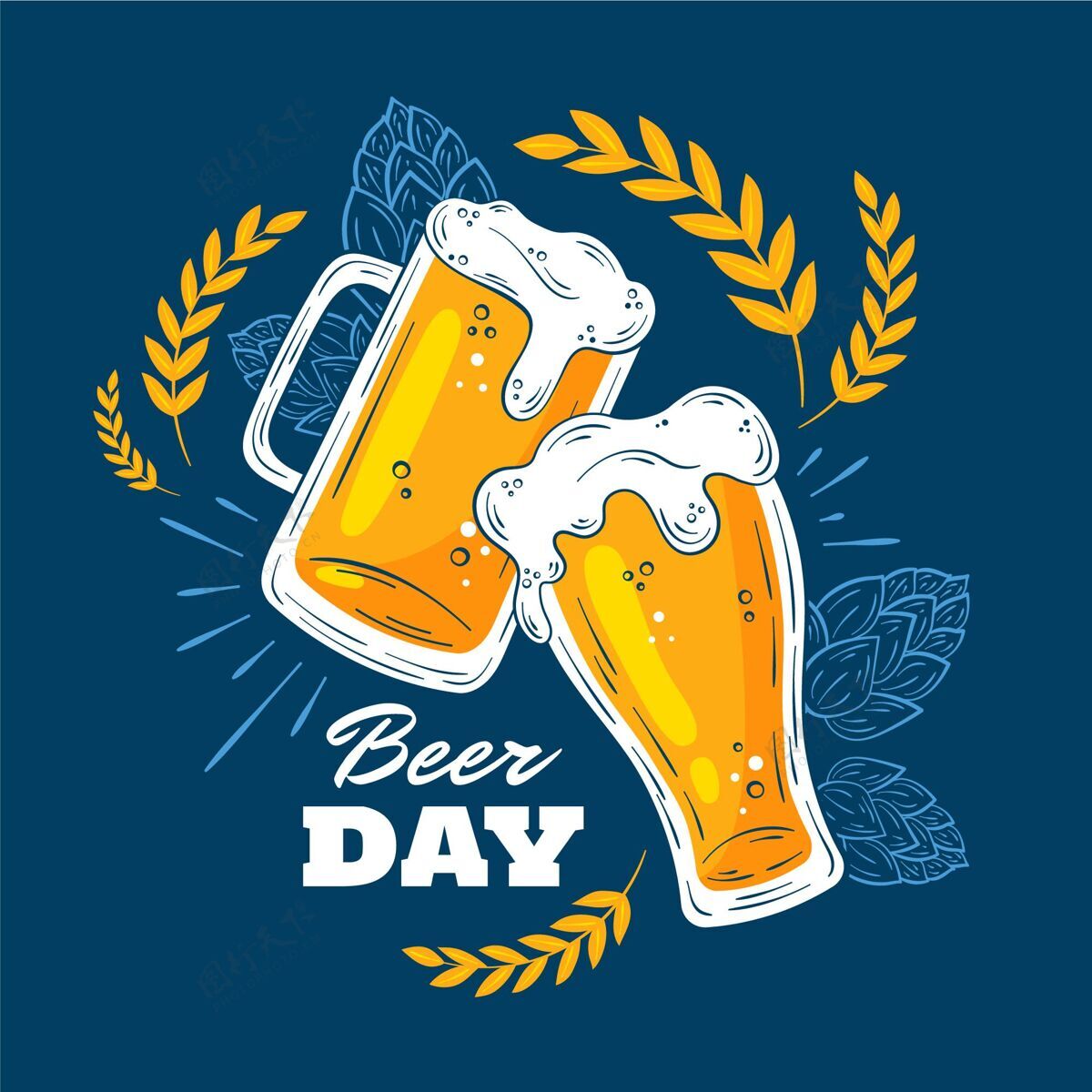 品脱手绘国际啤酒日插画活动啤酒啤酒日