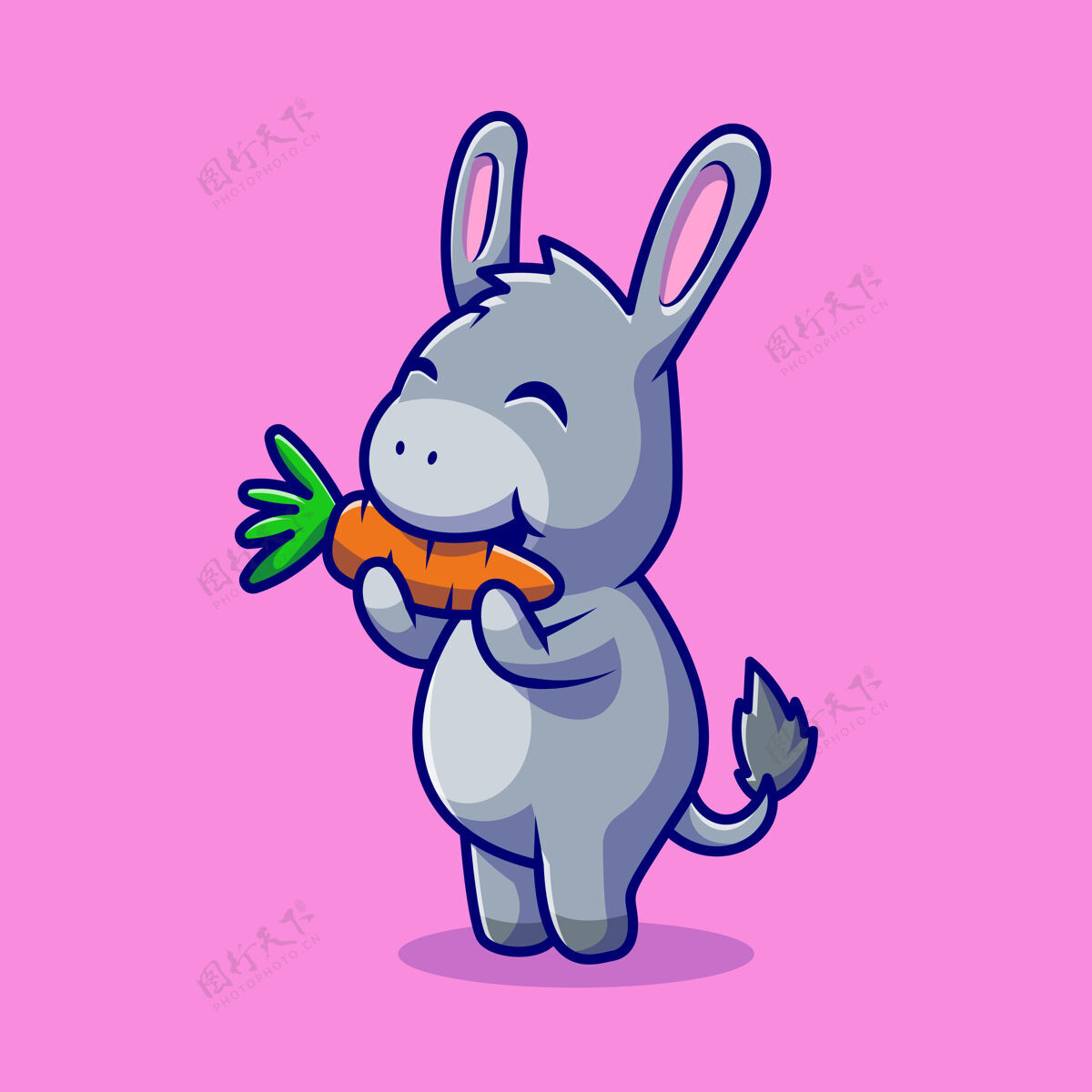 食物可爱的驴子吃胡萝卜卡通人物动物隔离食品可爱婴儿草地
