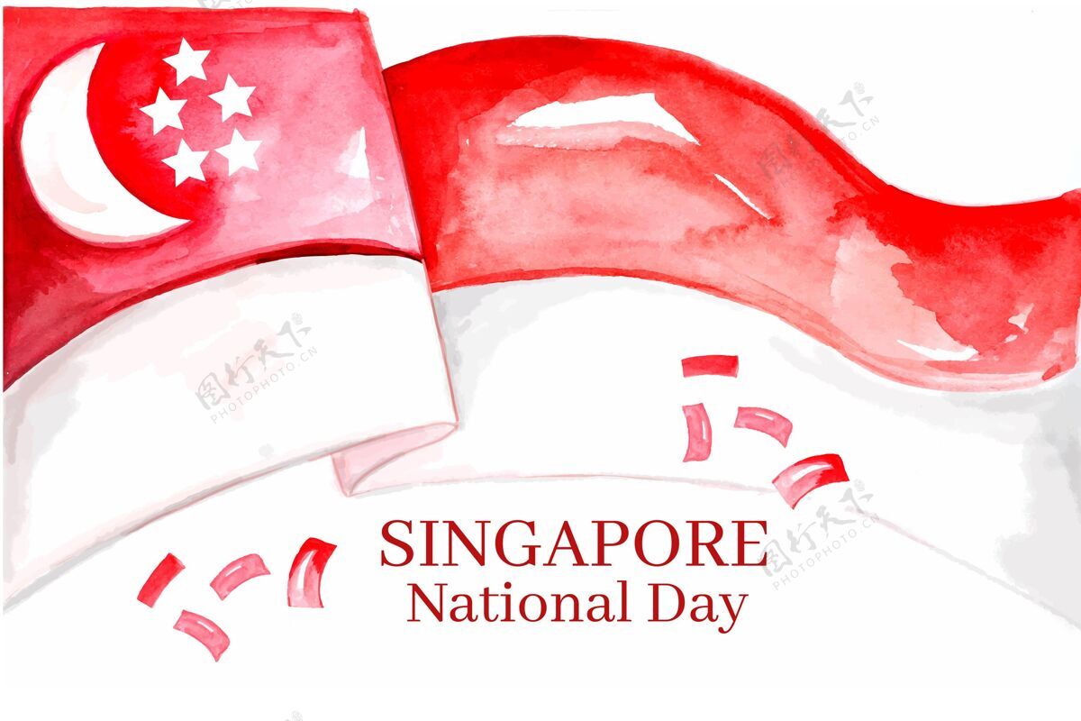 自由手绘水彩新加坡国庆插画自由事件爱国