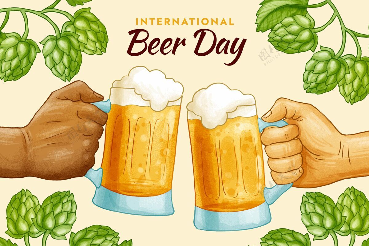 啤酒日手绘国际啤酒日插画全球酒精手绘