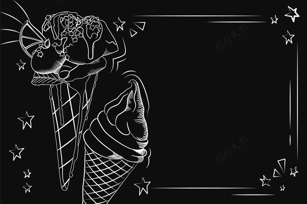 甜点手绘冰淇淋黑板背景冷冻食品黑板食物