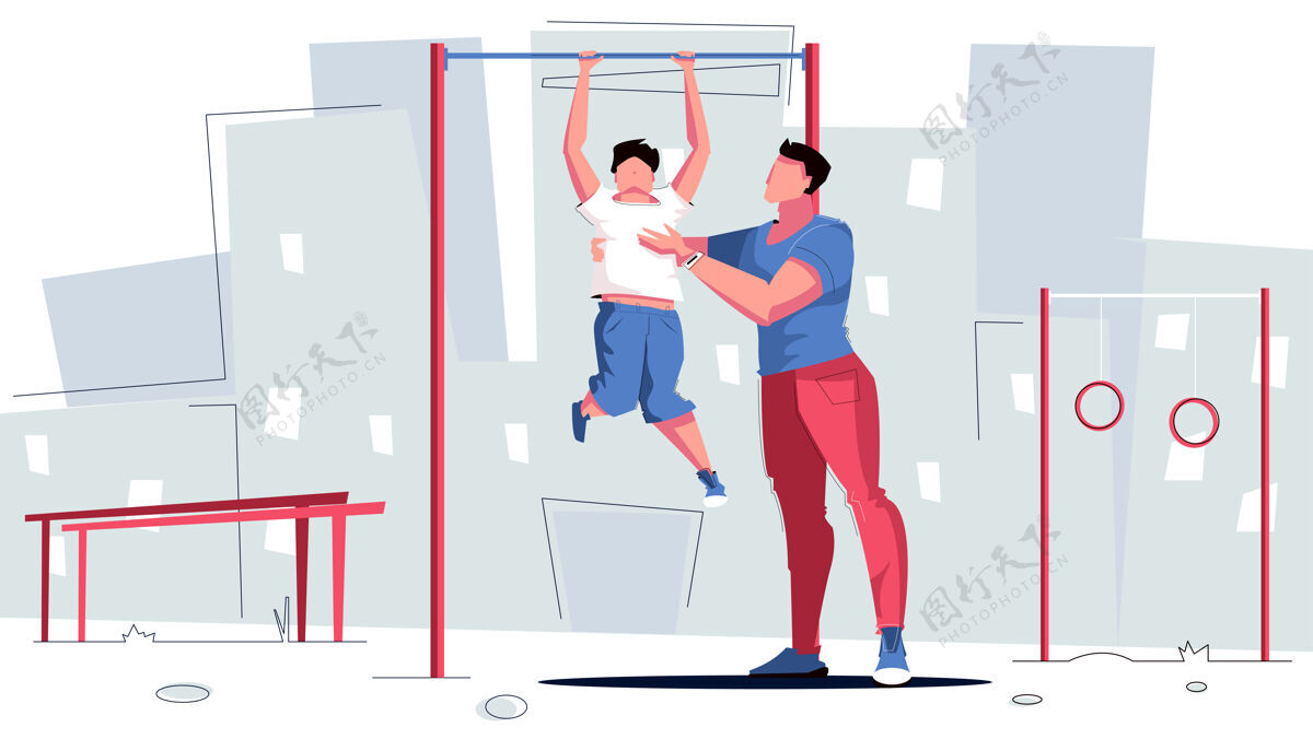 运动运动爸爸抱着儿子练习家庭地面男孩