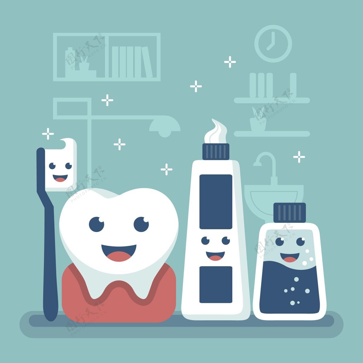 医疗卡通牙齿护理概念牙科健康牙齿