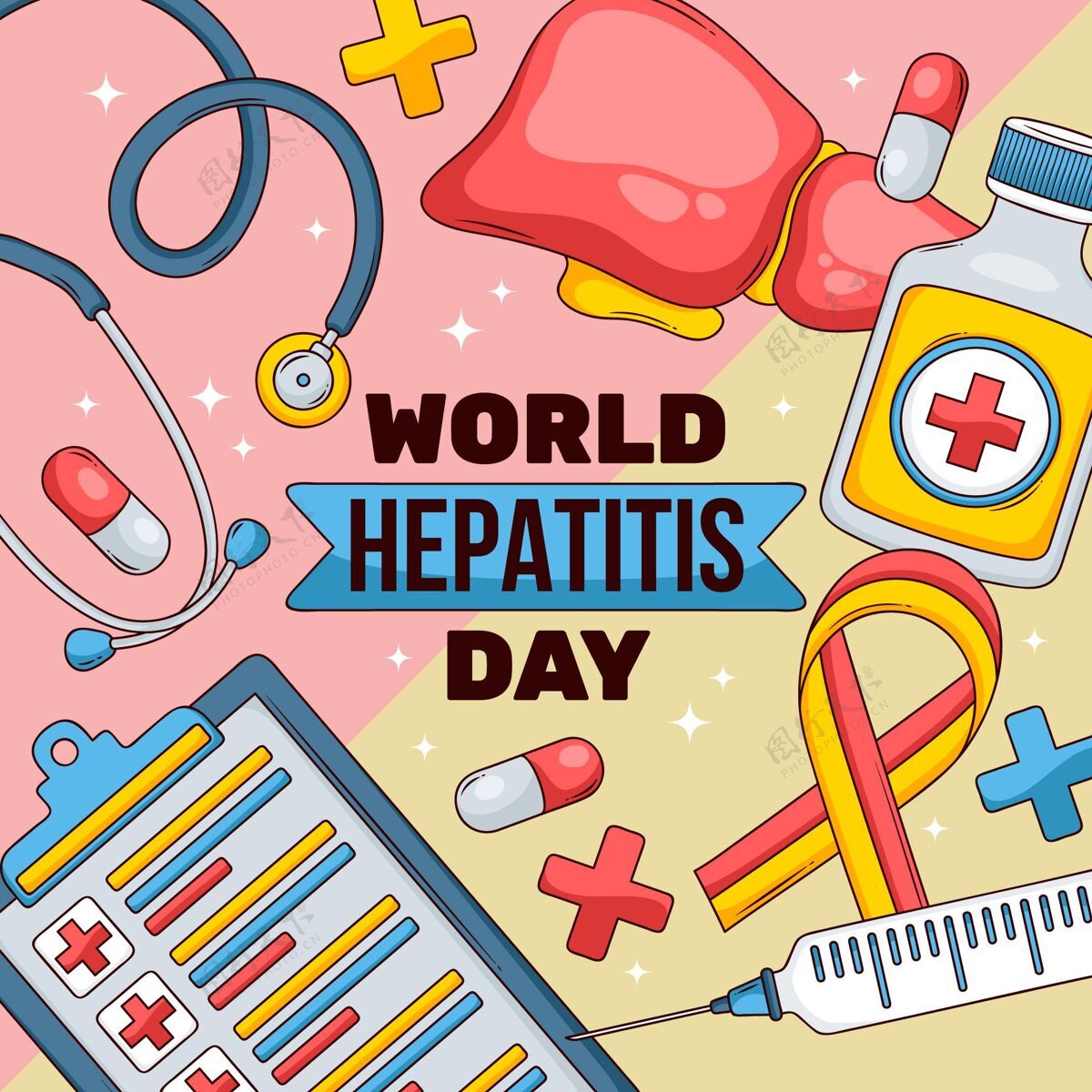 全球手绘世界肝炎日插图国际意识手绘
