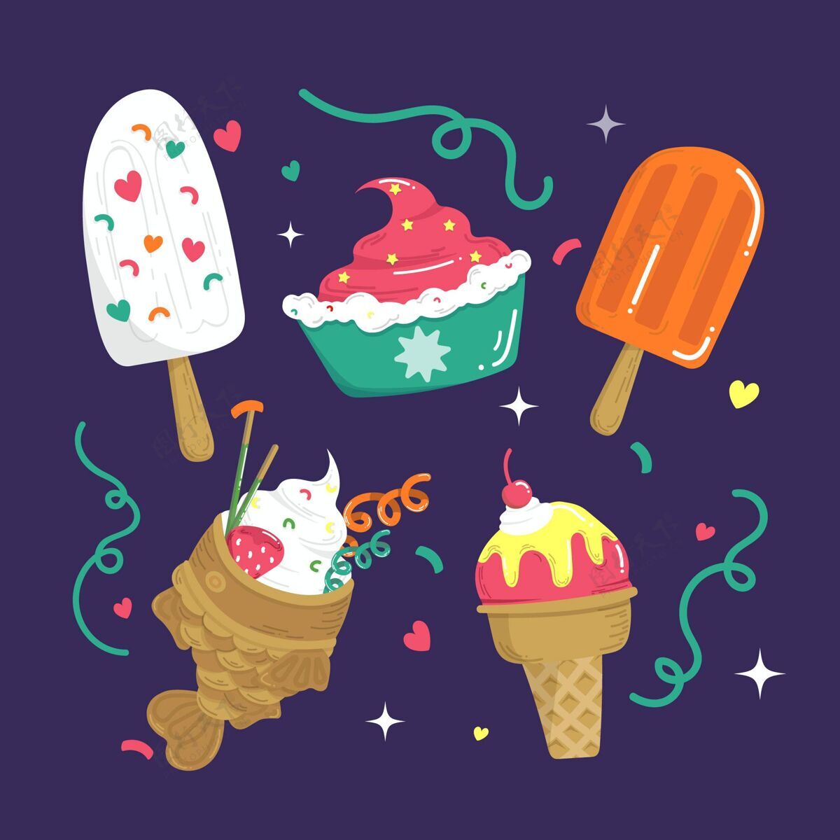 套餐手绘冰淇淋系列甜点冰淇淋美味