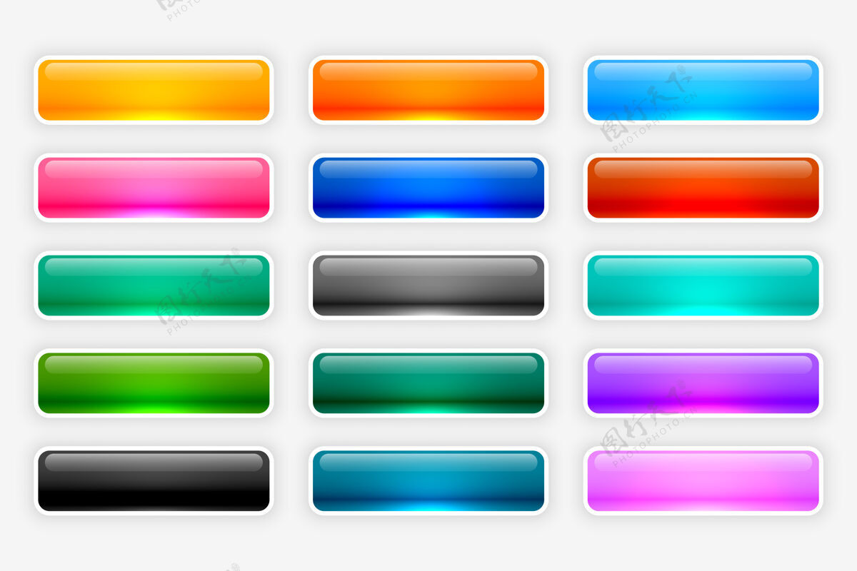 彩色闪亮闪亮的网页按钮集合反射网页按钮收集